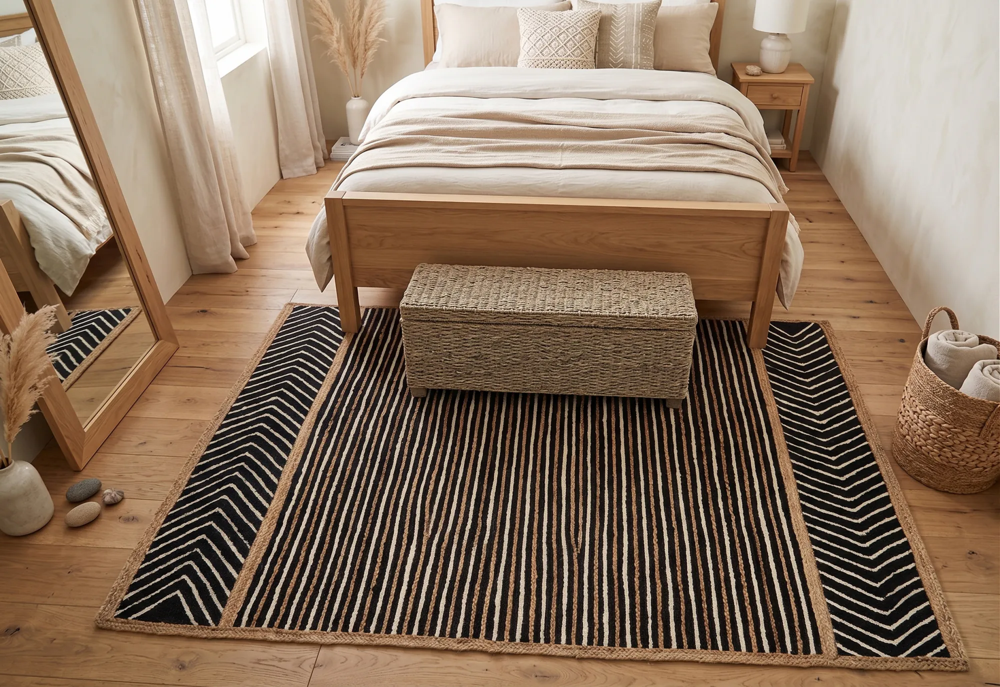 Nocturne, a hand-woven natural jute rug by Exellica Home