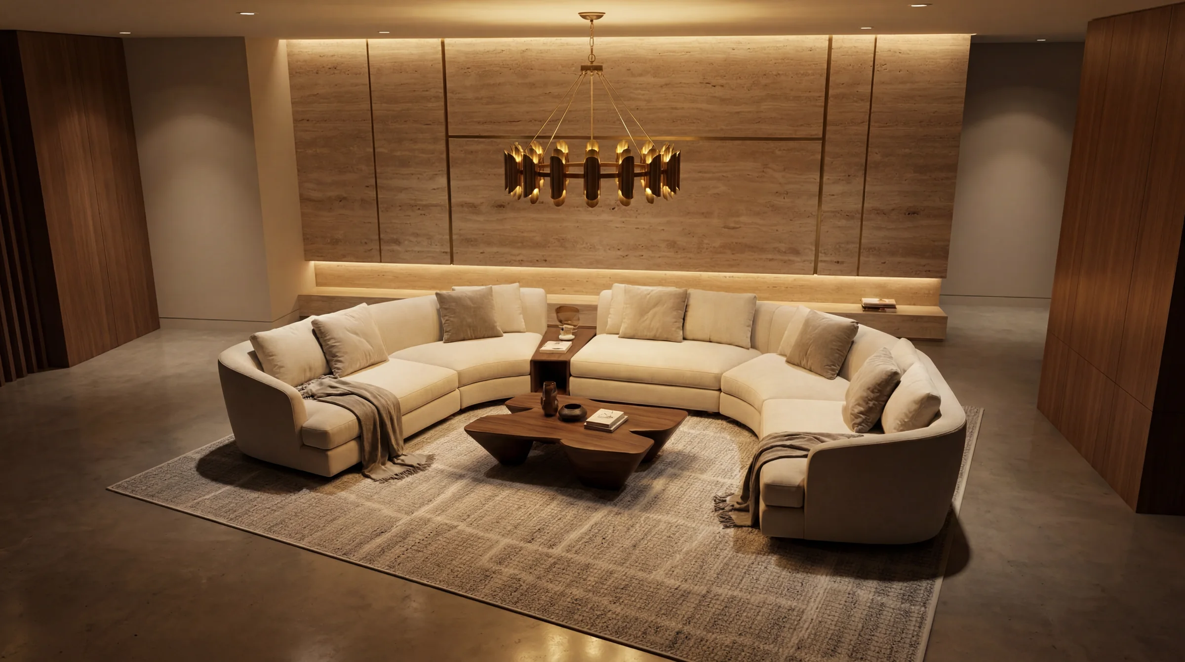 A hand-woven Quarry rug styled in a warm living room